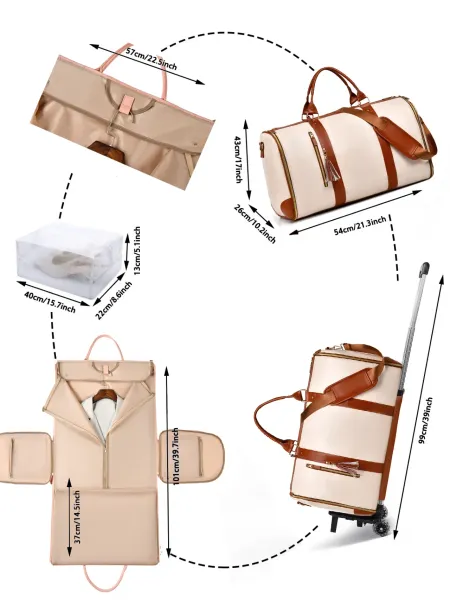 Rolling Garment Duffel Bag Black and Tan Travel Bag - 5