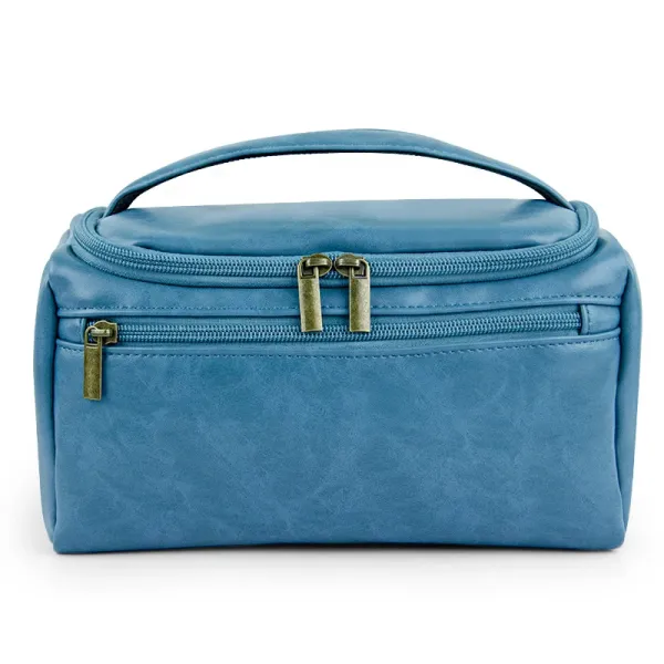 Design Travel Toiletry Bag Blue Vegan Leather Cosmetic Case - 1