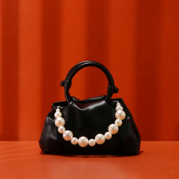Yellow Pearl-Embellished Structured Handbag - 4