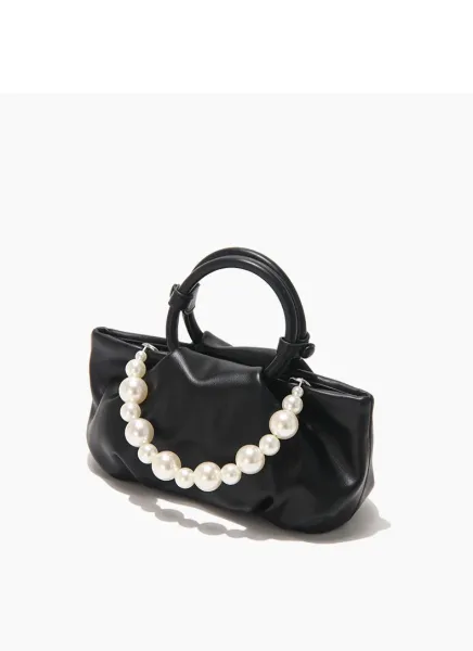 Yellow Pearl-Embellished Structured Handbag - 40