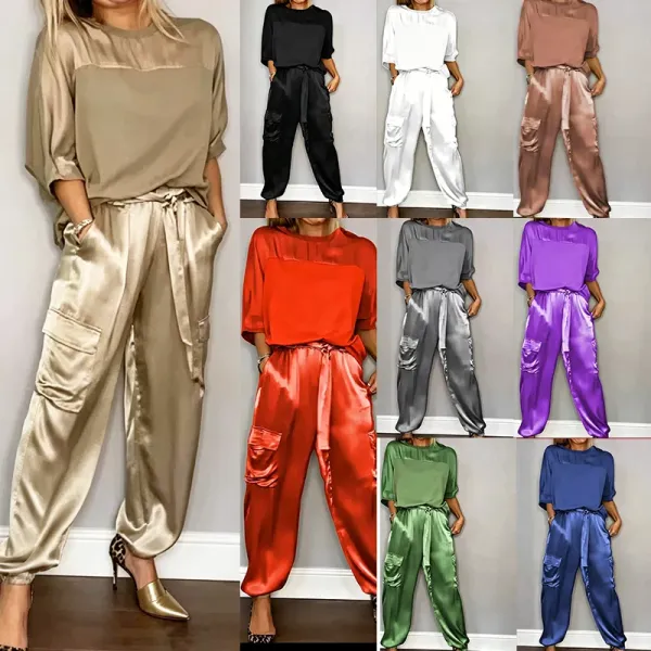 Silk Satin Cargo Jogger Set in Multiple Colors - 1