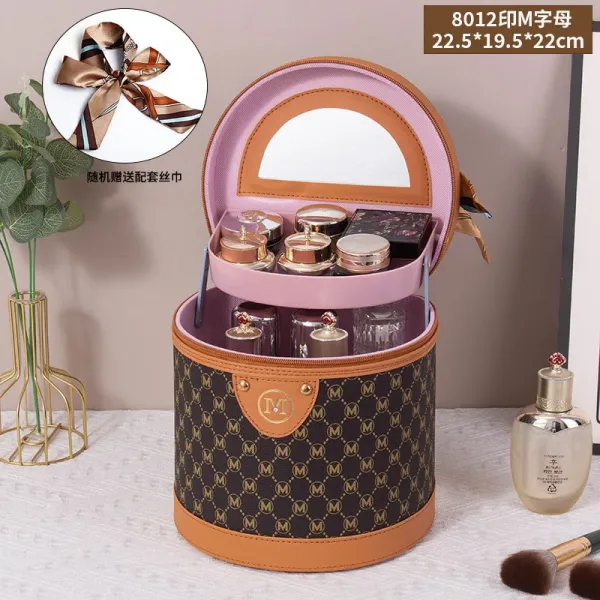 M Letter Monogram Rotating Makeup Organizer Bag Brown - 1