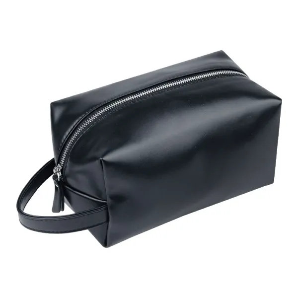 Minimalist Black Leather Toiletry Bag - 1