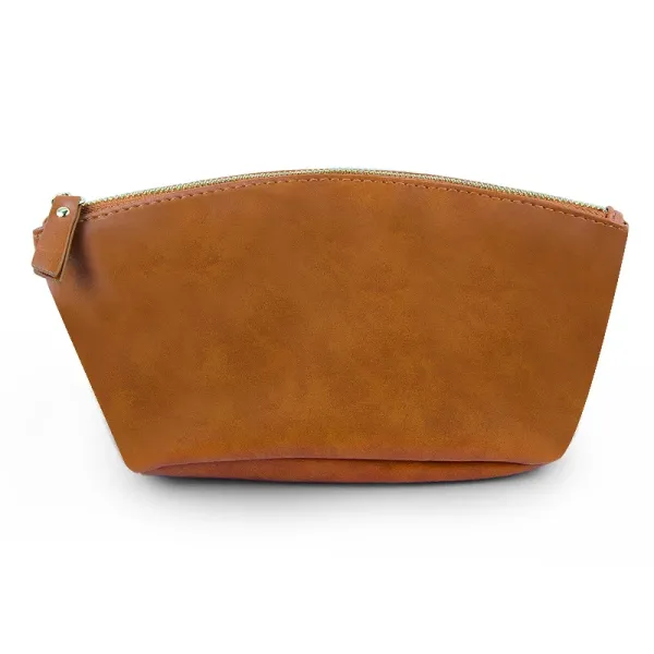 Design Leather-Style Cosmetic Pouch Tan Clutch - 1