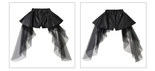 Custom Streetwear Set: Holographic Crop Top + Asymmetrical Tulle Shorts + Chain Waist Belt + Mesh Leg Warmers + Metallic Cap - 16