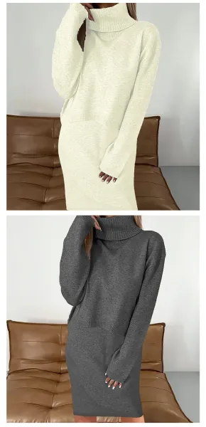 Burgundy Turtleneck Knit Dress - 12