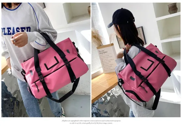 Design Sporty Duffle Bag Pink with Black Straps - 27