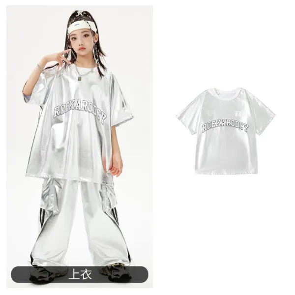 ROEKARODCY Metallic Silver Graphic Print Oversized T-Shirt - 1