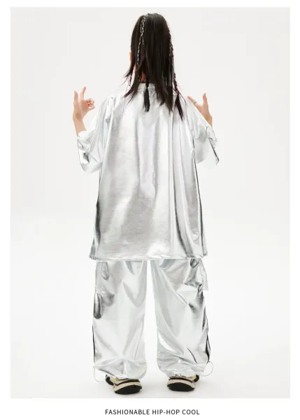 Rockarolly Silver Metallic Hoodie Set with Visor Hat - 11