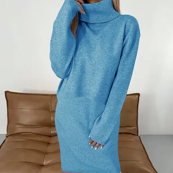 Knit Turtleneck Midi Dress in Sky Blue - 1