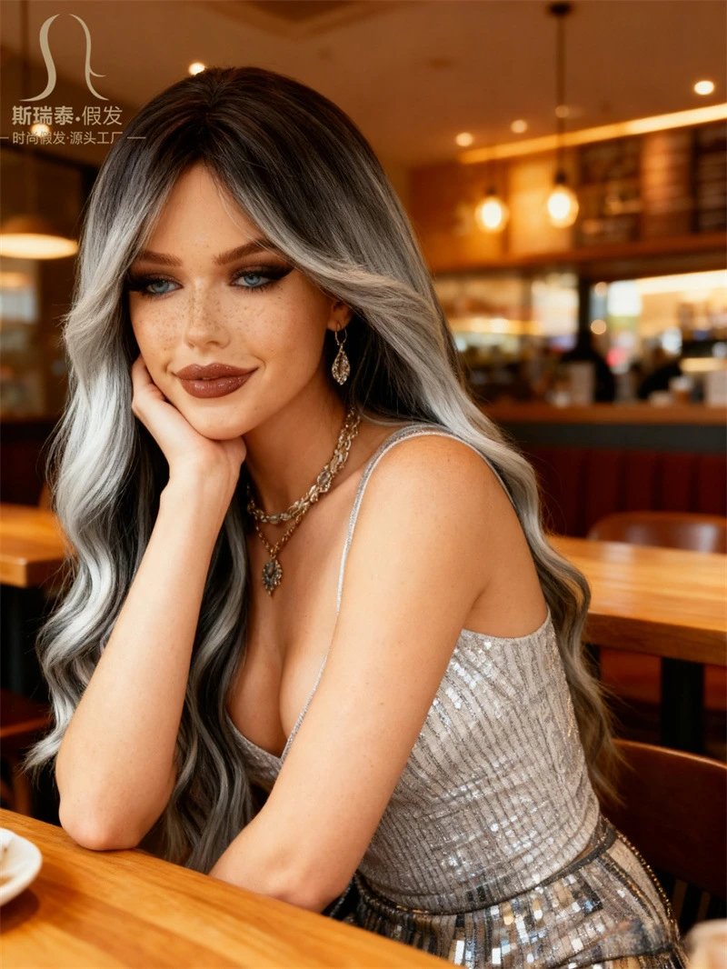 Sisitai Fake Hair Mermaid Green Ombre Long Wave Wig - 15