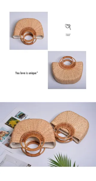 Straw Woven Hat Bag - Natural Beige Tote Bag - 7