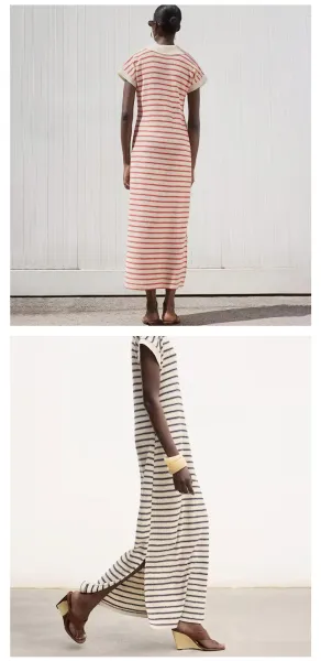 Loewe Striped Knit Polo Dress Beige and Navy - 11