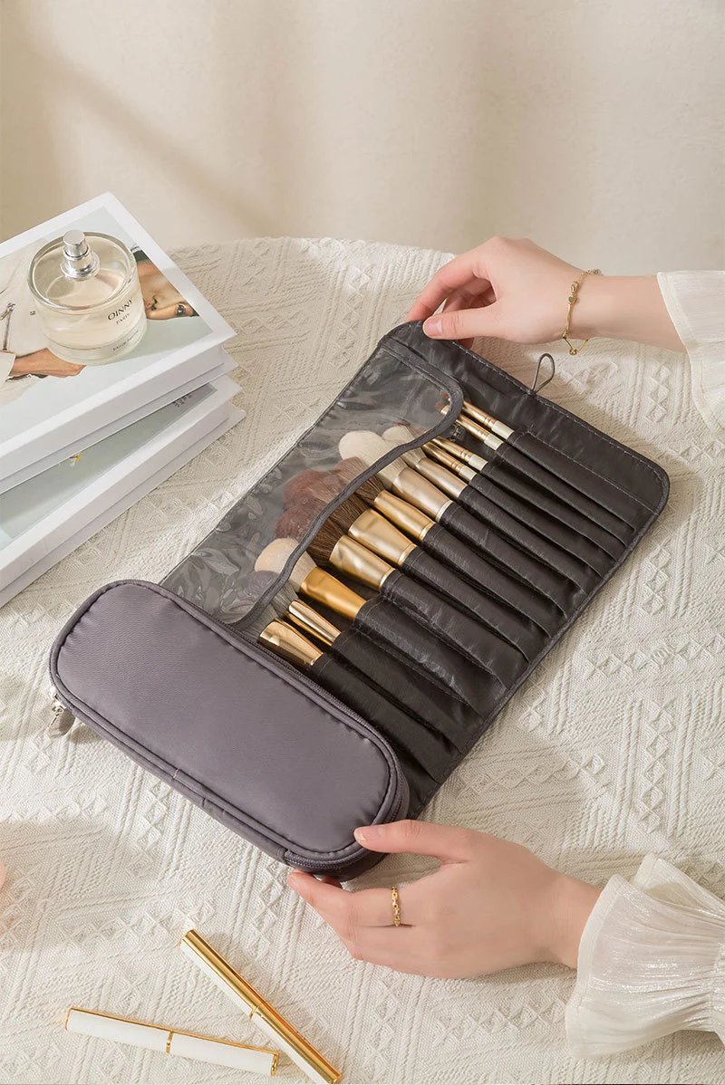 Pink Roll-Up Makeup Brush Organizer Pouch - 8