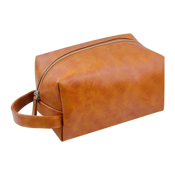 Design Leather Wash Bag Tan Toiletry Bag - 1