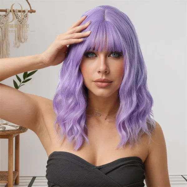 ZY-170-4 Ombre Brown Wavy Bob Wig with Bangs - 8
