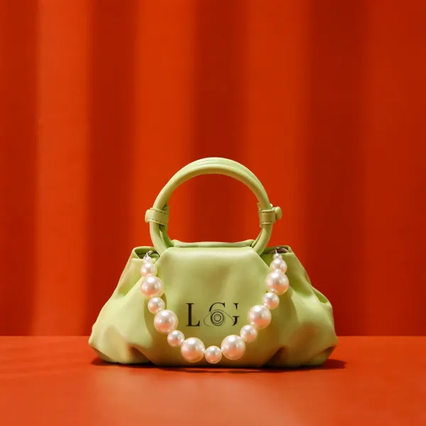 Yellow Pearl-Embellished Structured Handbag - 2