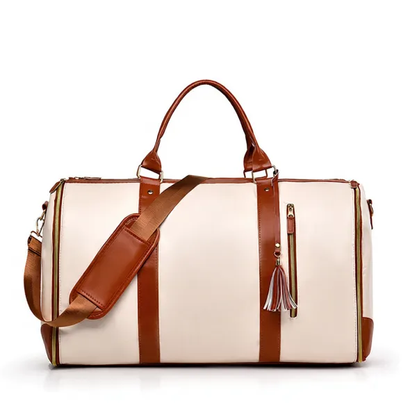 Design Duffle Bag in Beige and Brown with Tassel Detail - 1