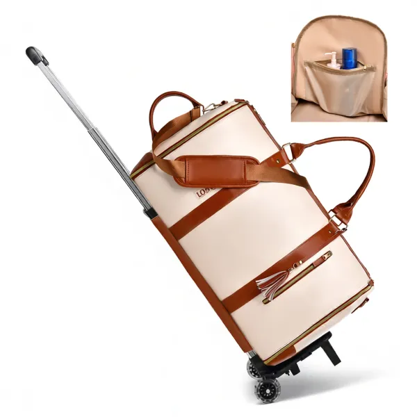 Logan Rolling Duffle Bag Beige and Brown Travel Bag - 1