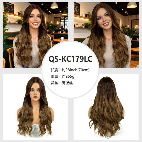 QS-KC179LC Ombre Brown Long Wavy Synthetic Wig - 1