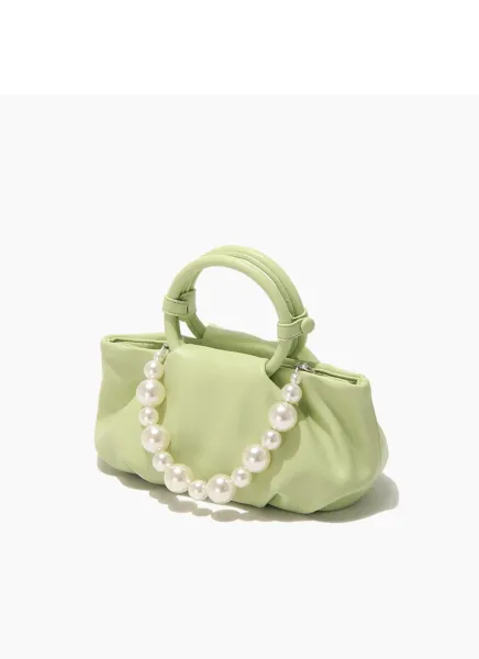 Yellow Pearl-Embellished Structured Handbag - 25