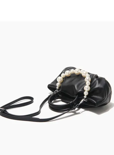 Yellow Pearl-Embellished Structured Handbag - 41