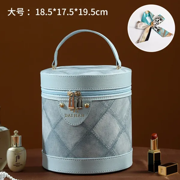 Dai Han Quilted Round Cosmetic Bag Light Blue Handbag - 1