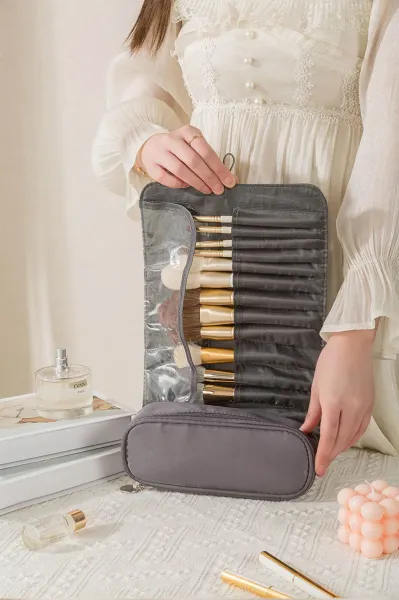 Pink Roll-Up Makeup Brush Organizer Pouch - 9