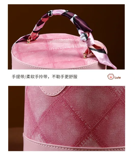 M Letter Print Cosmetic Case Black Pink Bucket Bag - 18
