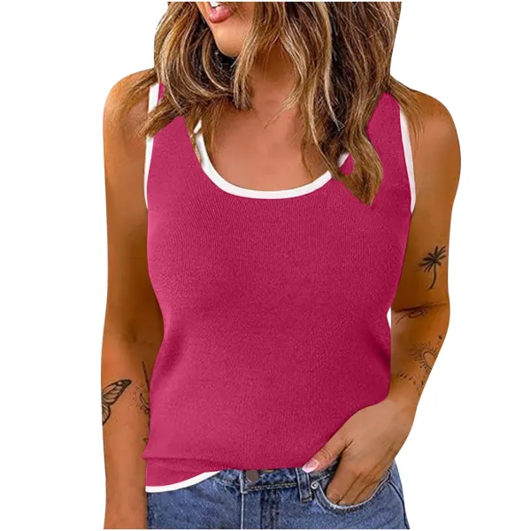 Ribbed Contrast-Trim Tank Top in Fuchsia - 1