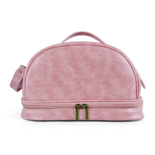 Pink Suede Double-Zipper Toiletry Bag - 1
