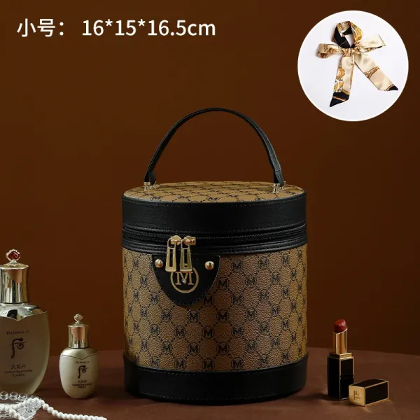 Miu Miu Monogram Round Cosmetic Bag Beige Black Handbag - 1