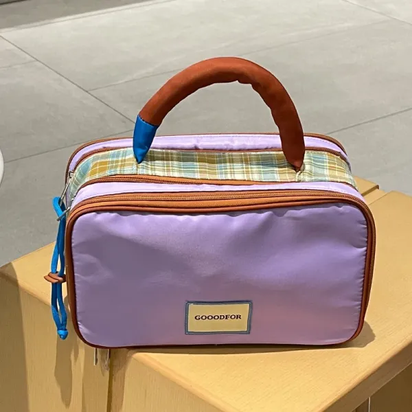 Goodfor Plaid Trim Mini Boston Bag Lavender Purple - 1