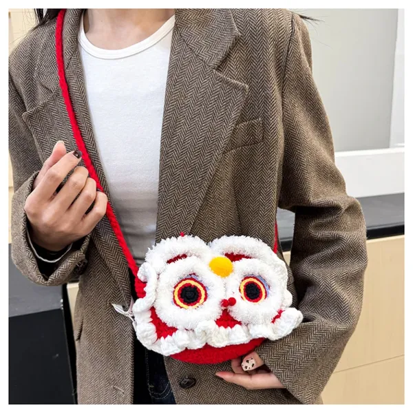 Lion Dance Motif Crossbody Bag Red and White - 12