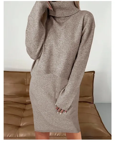 Burgundy Turtleneck Knit Dress - 14
