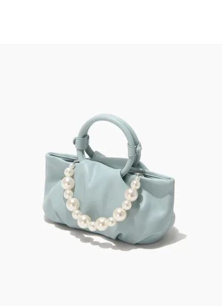 Yellow Pearl-Embellished Structured Handbag - 30