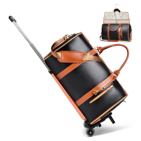 Rolling Garment Duffel Bag Black and Tan Travel Bag - 1