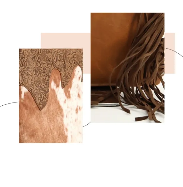 TZECHO Cowhide Fringe Crossbody Bag Brown and White - 9