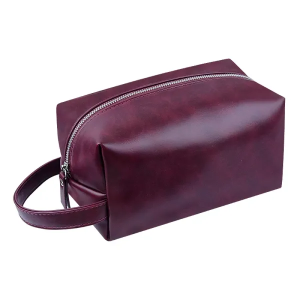 Design Leather Toiletry Bag Burgundy Travel Accessory - 1