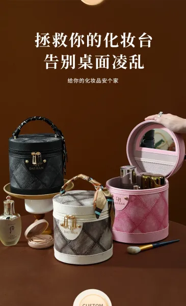 M Letter Print Cosmetic Case Black Pink Bucket Bag - 5