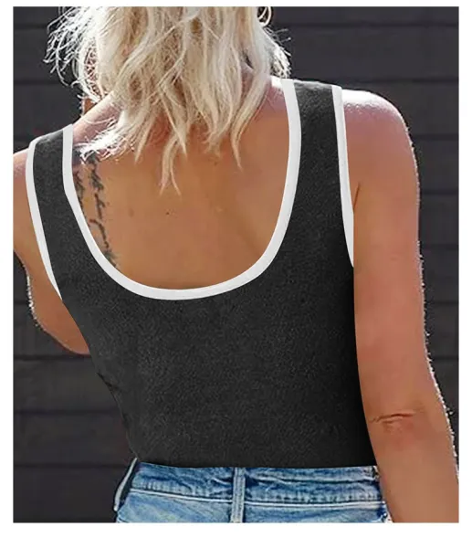 Ribbed Contrast-Trim Tank Top in Charcoal Gray - 13