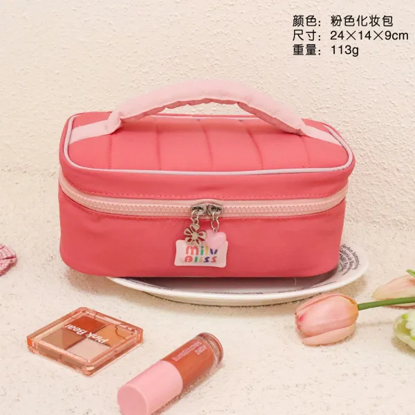 Milly Bliss Pink Quilted Cosmetic Bag - 1