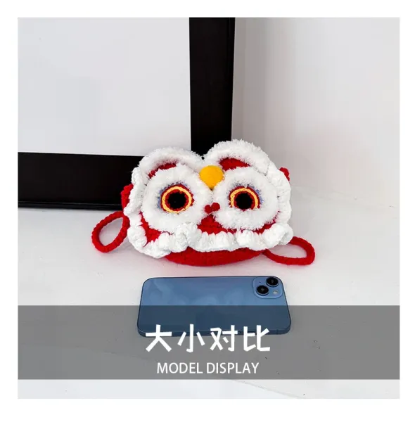Lion Dance Motif Crossbody Bag Red and White - 5