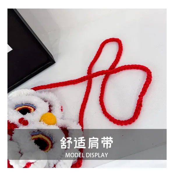 Lion Dance Motif Crossbody Bag Red and White - 6
