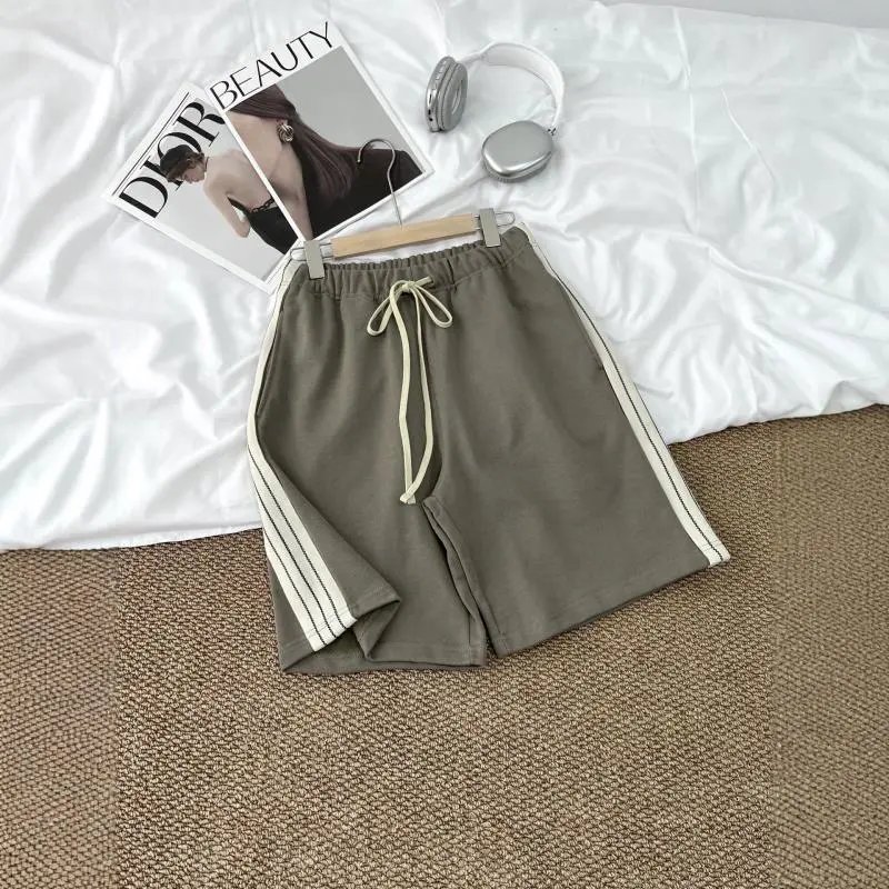 Unbranded Track-Style Side-Stripe Shorts in Black, Gray, and Olive - 4