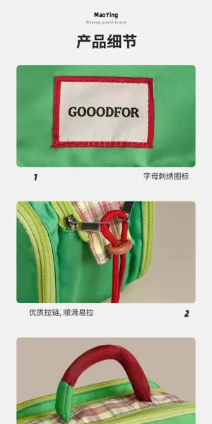 GOOODFOR Plaid-Trimmed Mini Boston Bag in Lime Green and Blue - 4