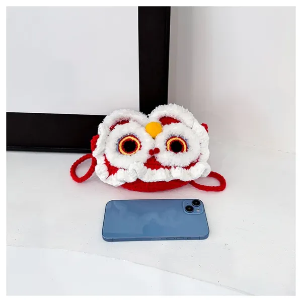 Lion Dance Motif Crossbody Bag Red and White - 18