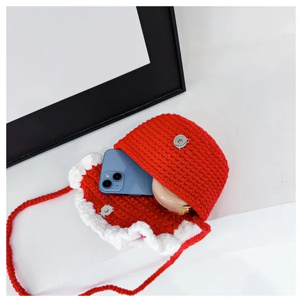 Lion Dance Motif Crossbody Bag Red and White - 23