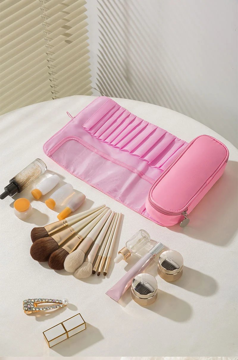 Pink Roll-Up Makeup Brush Organizer Pouch - 38
