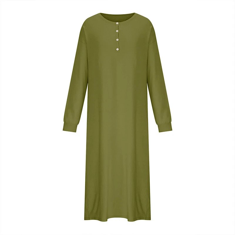 Olive Green Henley Nightgown Sleepwear
